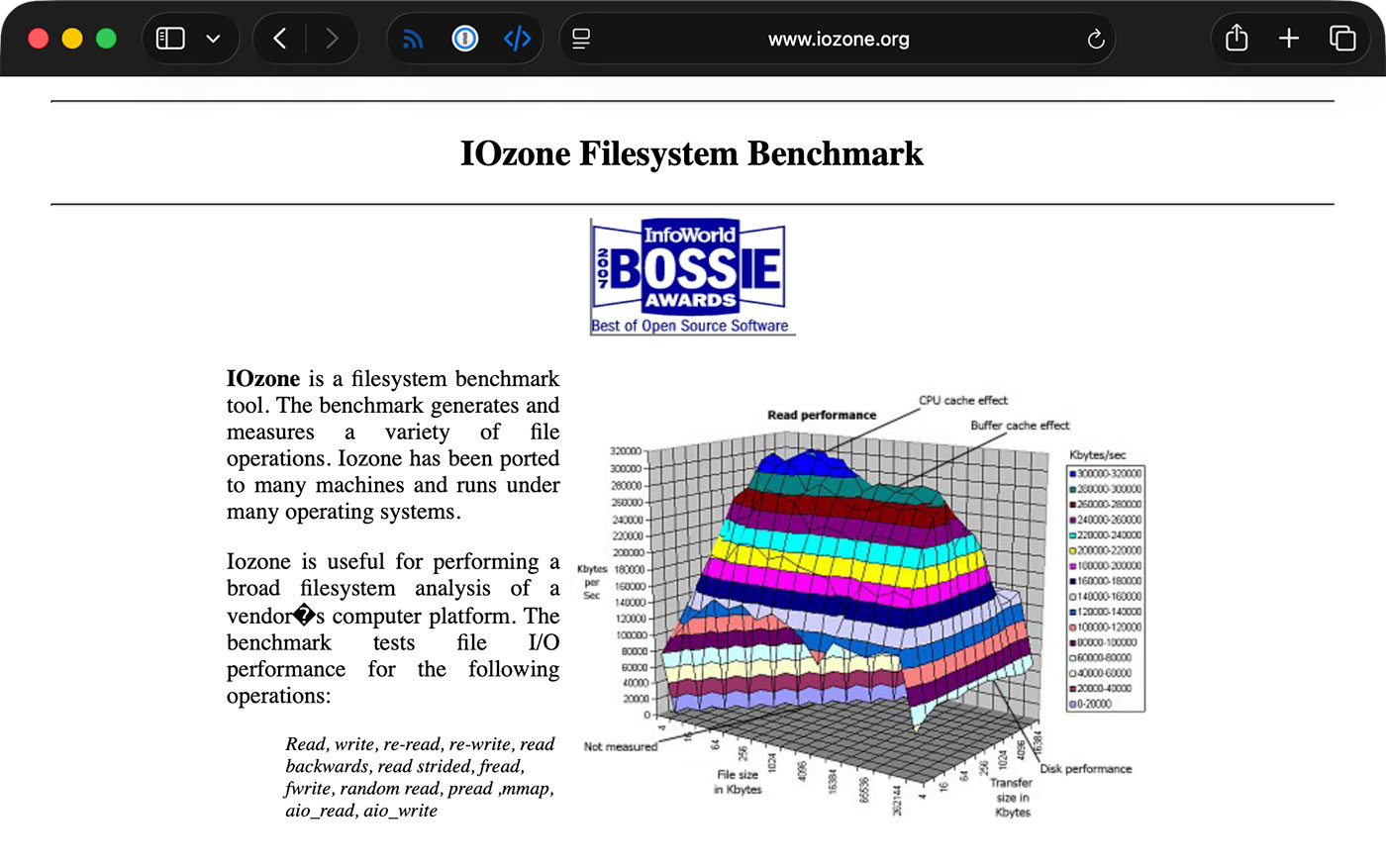 iozone Website with filesystem performance graph