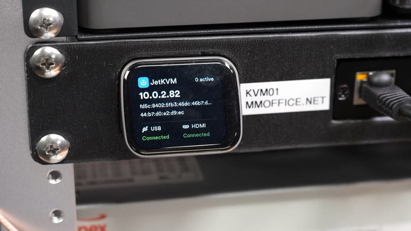 JetKVM in clock rack mini rack