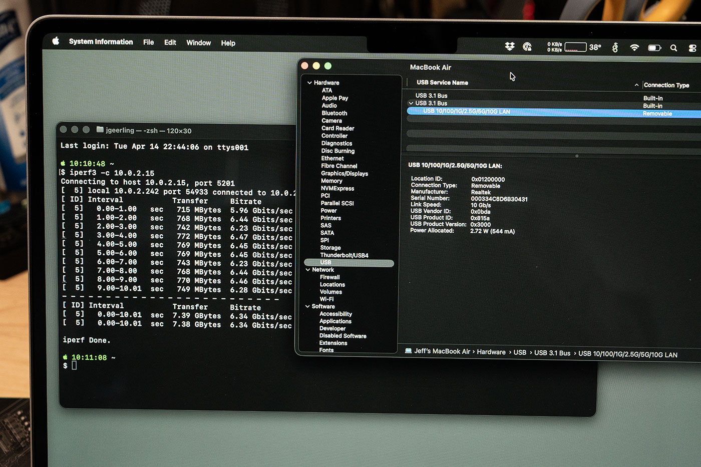 Mac USB bandwidth displayed in System Information