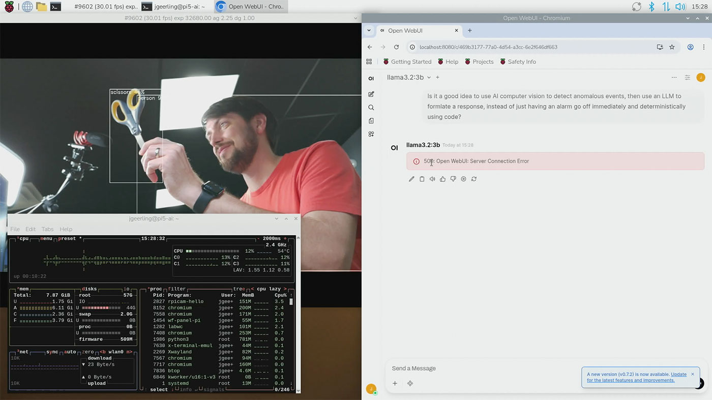 Raspberry Pi AI HAT+ 2 mixed inference and vision not working