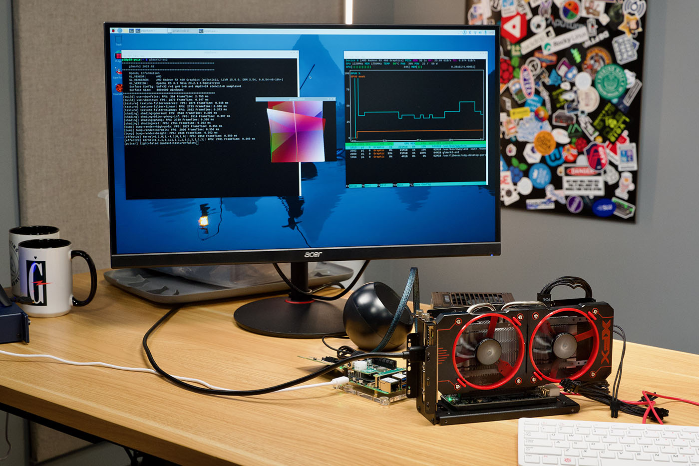 GLmark2 running on Pi 5 with AMD RX 460 external GPU
