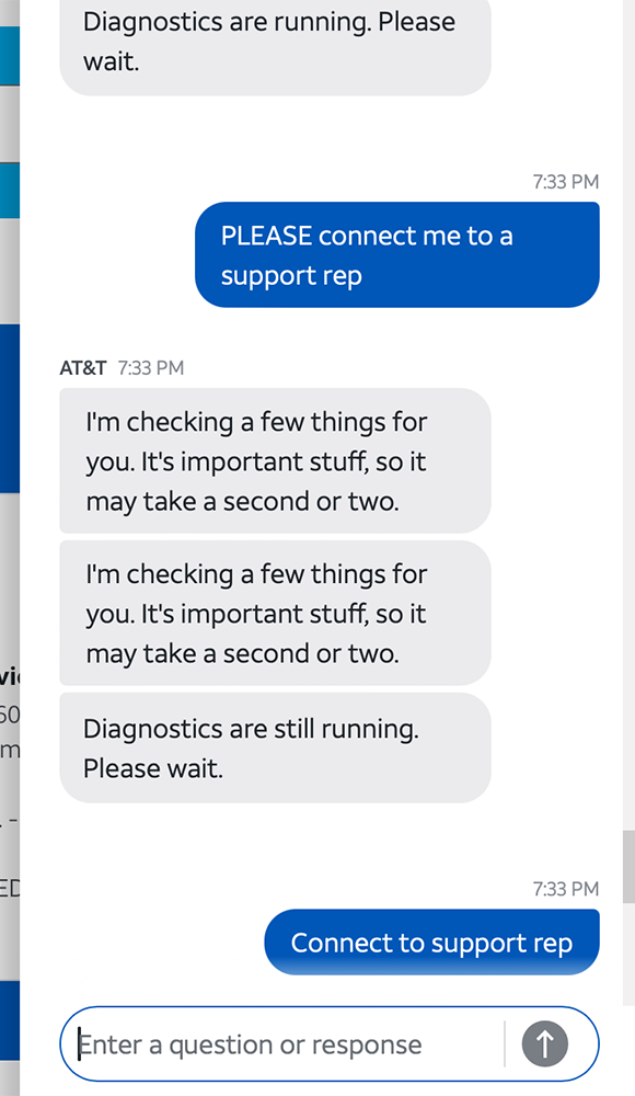 ATT Chatbot - connect me to support rep