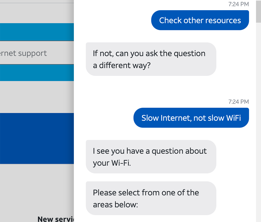 ATT Chatbot - Slow Internet not WiFi