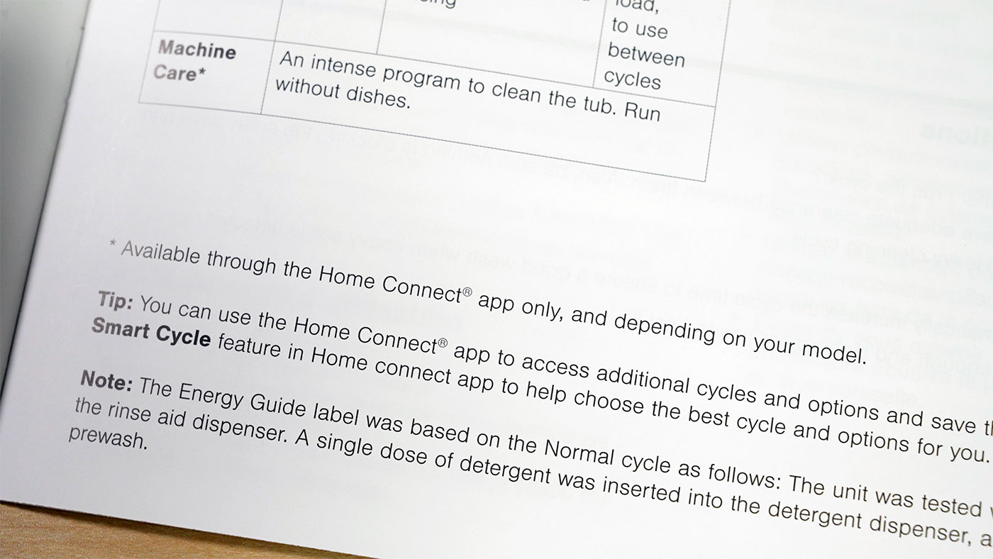 Bosch dishwasher manual mention of Home Connect