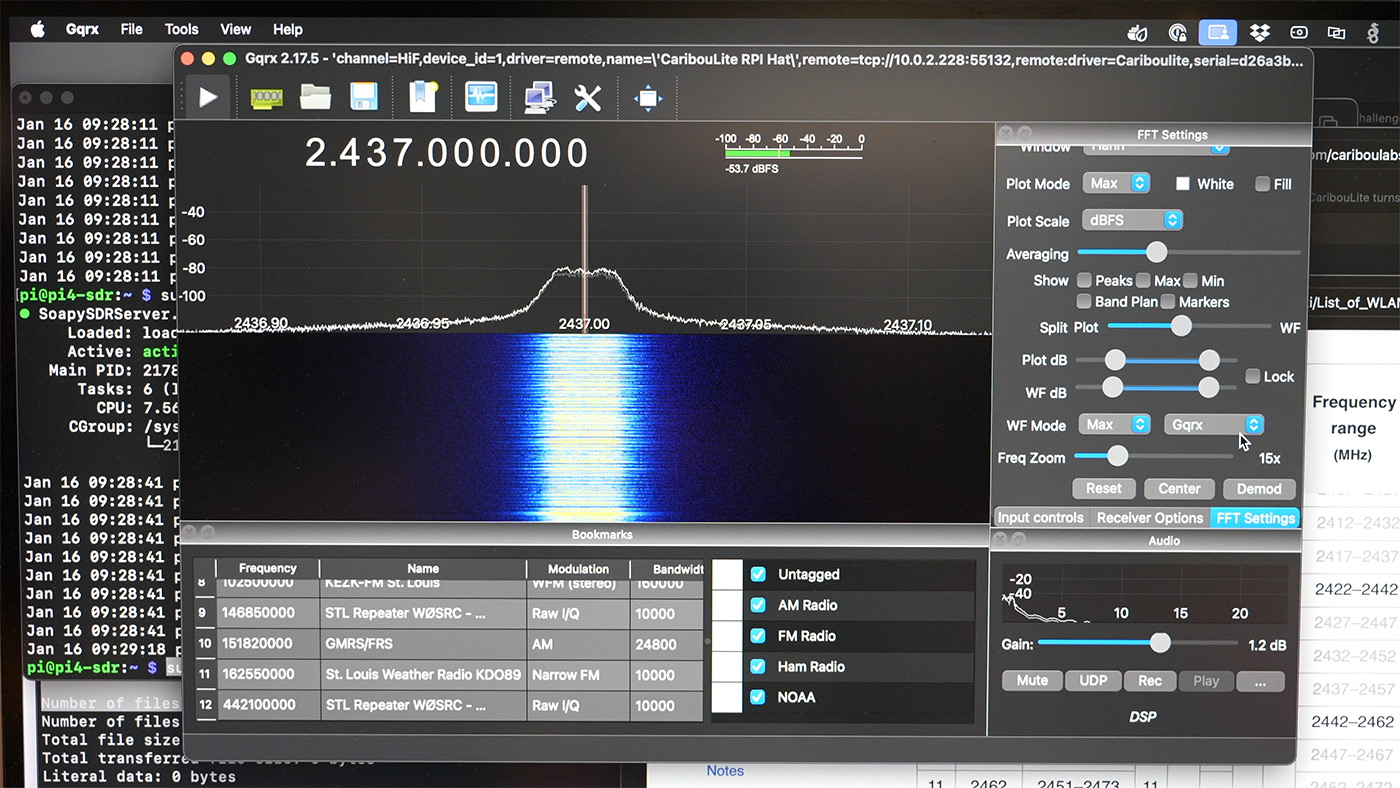 CaribouLite 2.4 GHz WiFi signal in GQRX