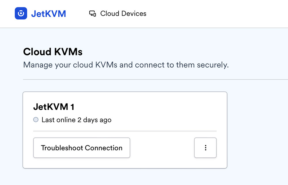 JetKVM Cloud dashboard