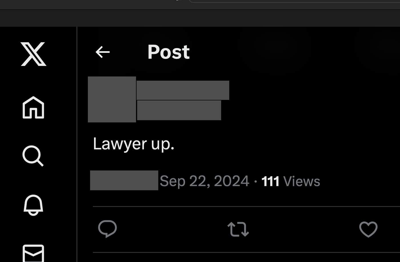 X post saying Lawyer up