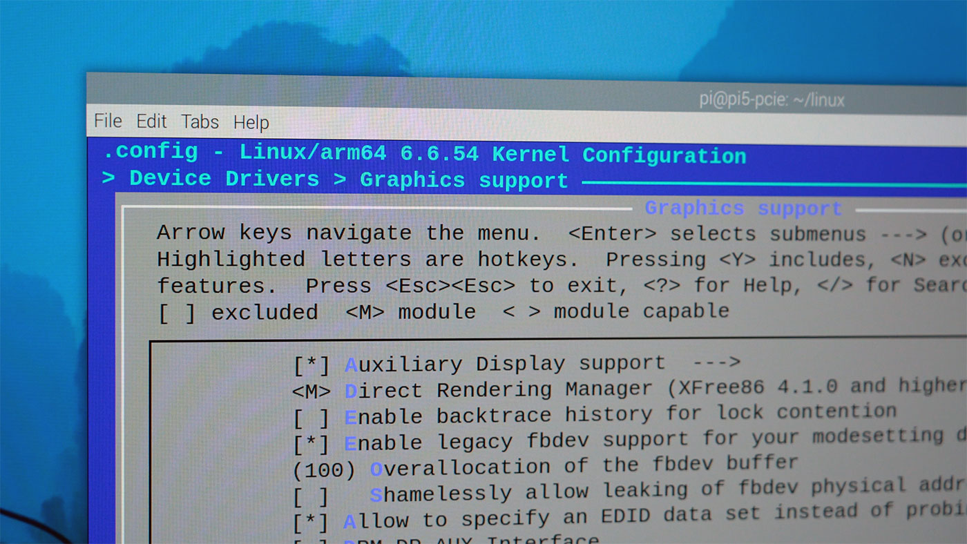 Linux kernel compilation on Pi 5 - menuconfig graphics drivers