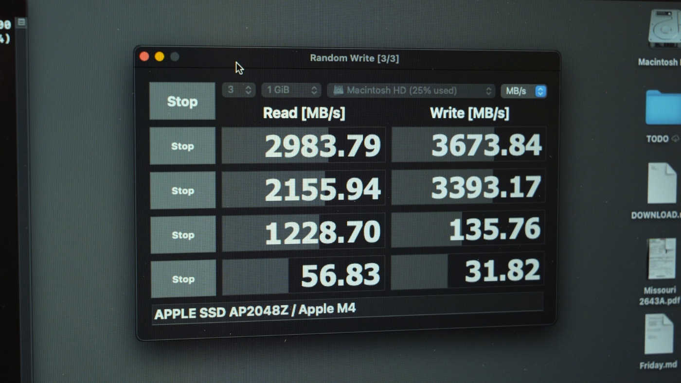 M4 Mac mini SSD upgrade - AmorphusDiskMark NVMe benchmark result