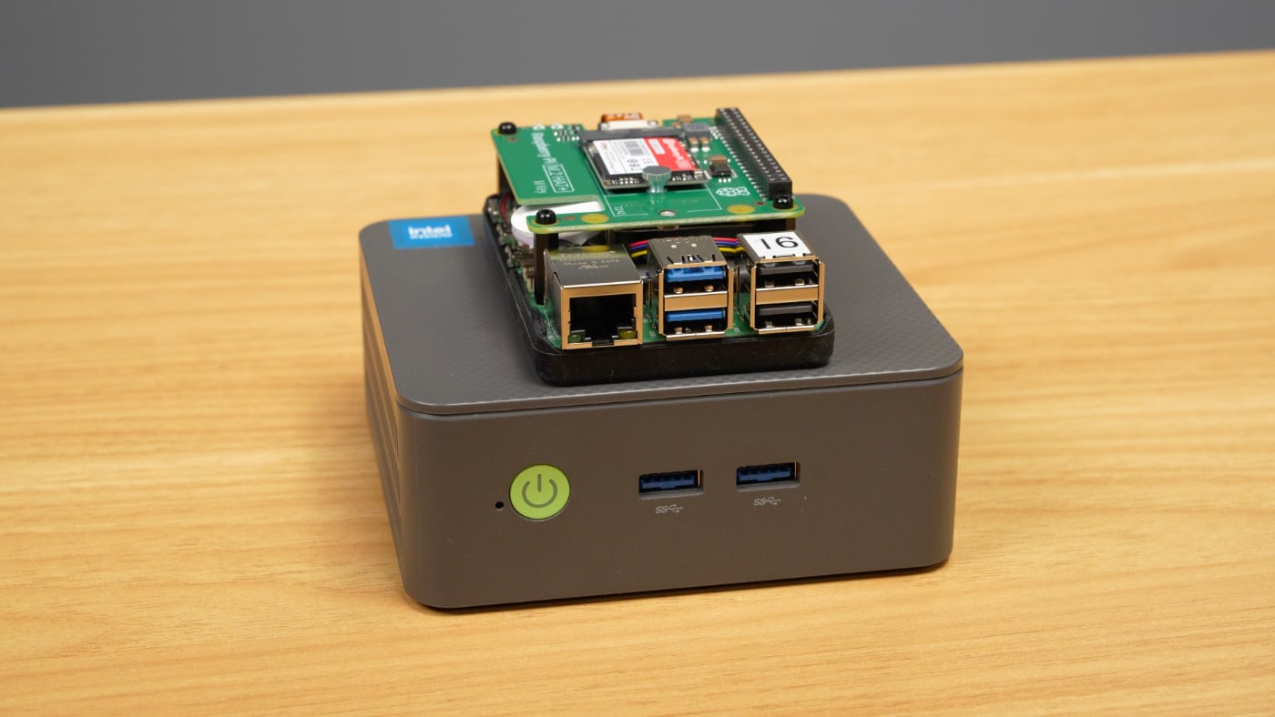 Raspberry Pi 5 on top of NucBox G3 Plus mini N150 PC