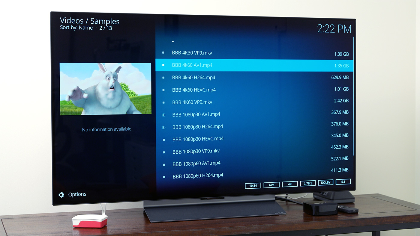 Big Buck Bunny on TV for Pi 5 LibreELEC resolution testing