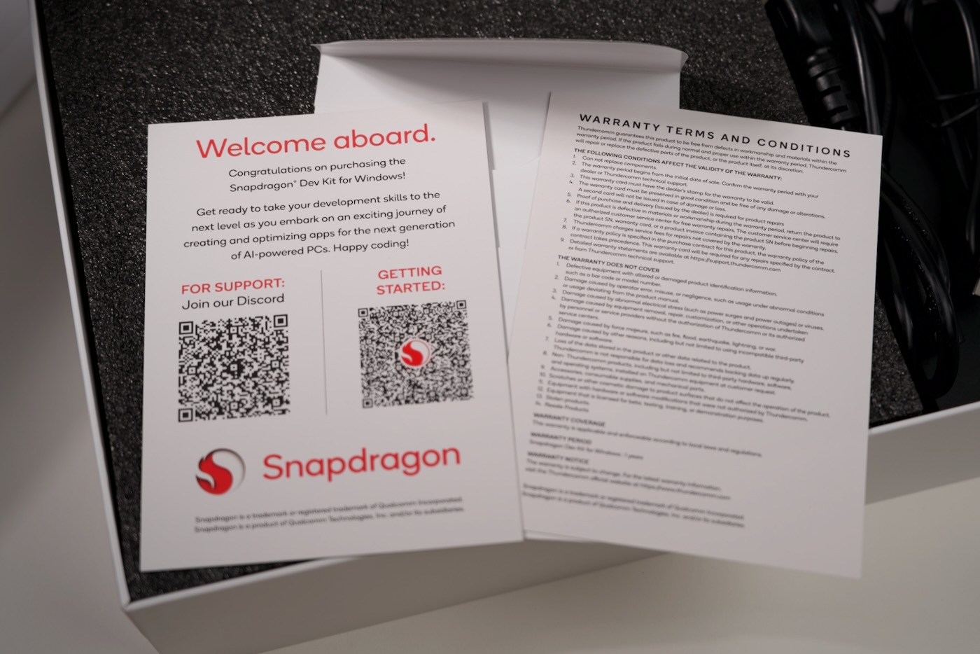 Snapdragon Dev Kit - Warranty card