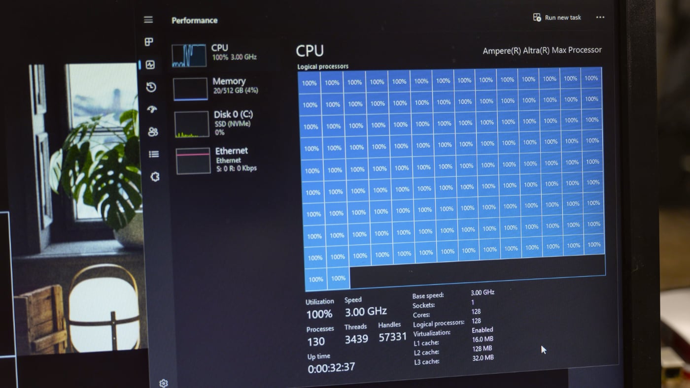 System76 Thelio Astra - Cinebench 2024 multi 128 core task manager