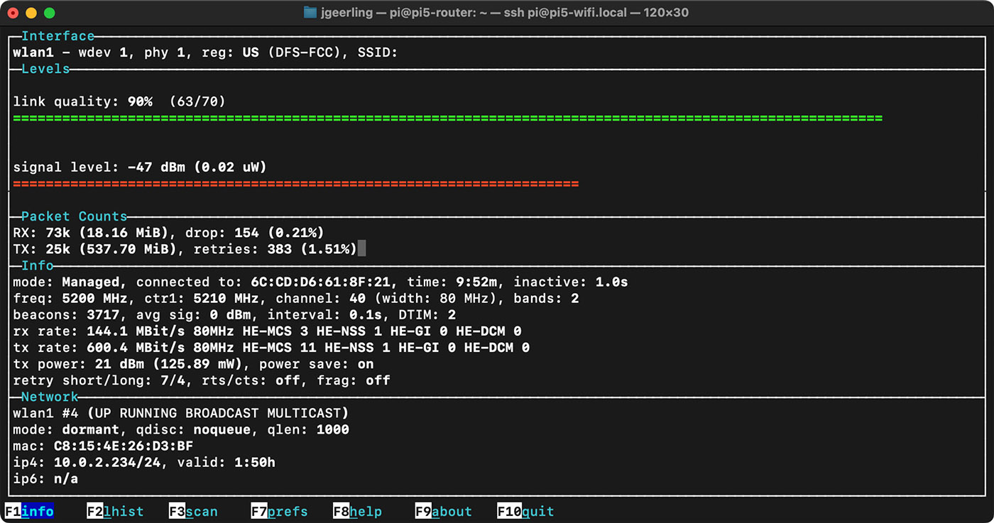 Wavemon monitoring wifi 7